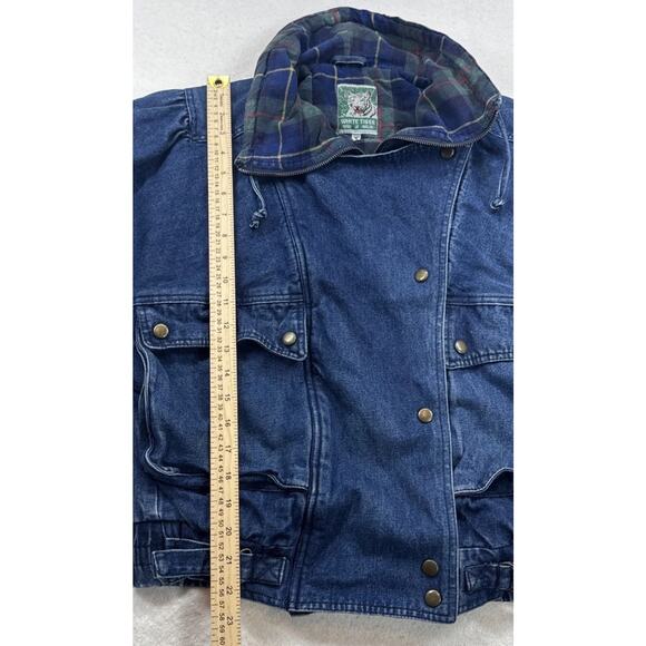 Vintage Jean Oversized Bomber Jacket with Tartan Plaid Lining Boyfriend - Picture 6 of 16